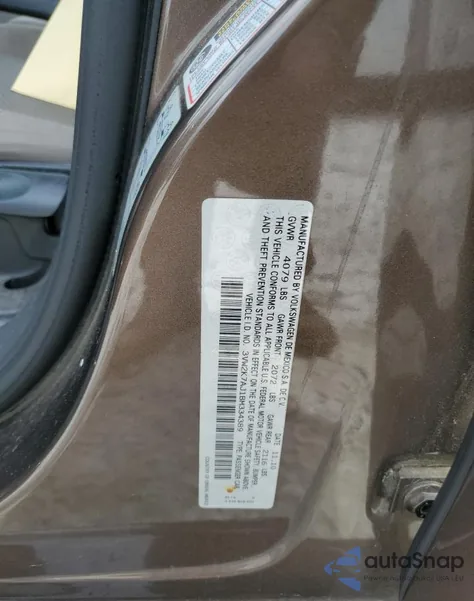 2011 Volkswagen Jetta Base из США, поврежденный, VIN 3VW2K7AJ1BM334389